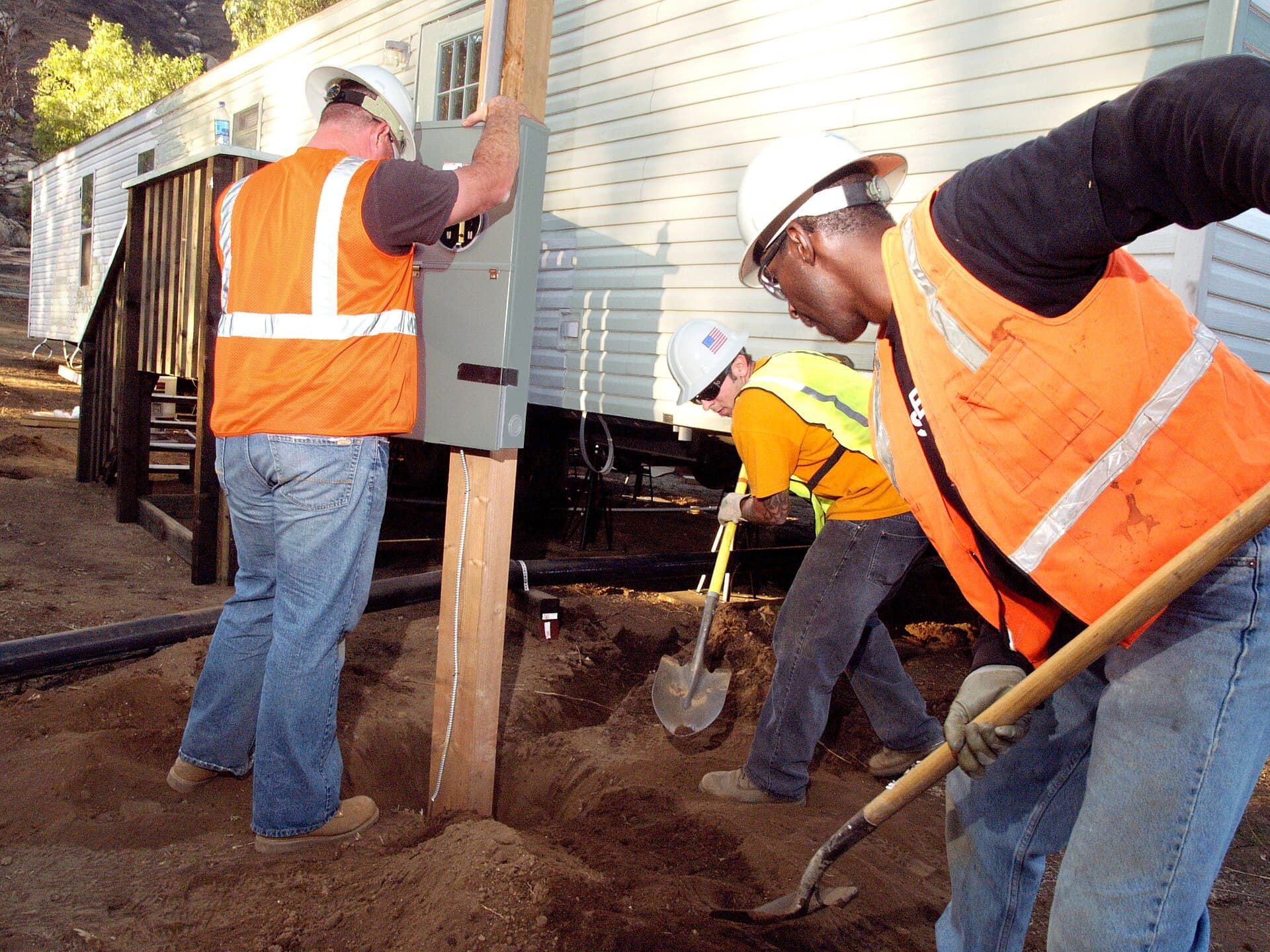 Temporary electrical supply being installed